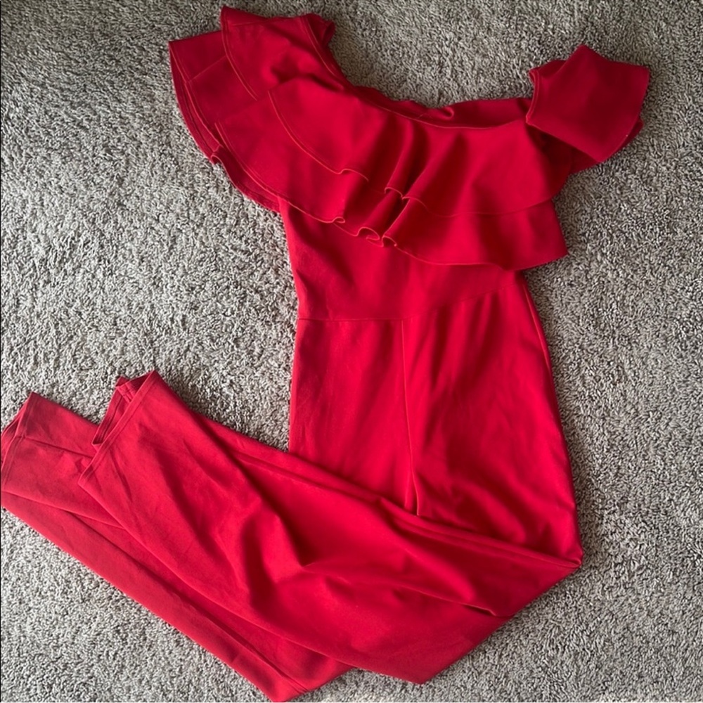Red Off-Shoulder Jumpsuit - Picture 5 of 5